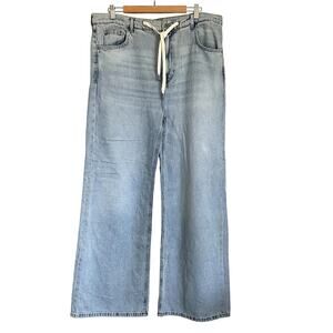 Zara Women's Light Wash Baggy Wide Leg Pull-On Drawstring Jeans Size 8